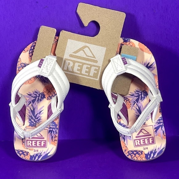 REEF Toddler Girls White/ Pink White Ahi Slingback Sandals Shoe Size 3/4-NEW - Picture 5 of 6